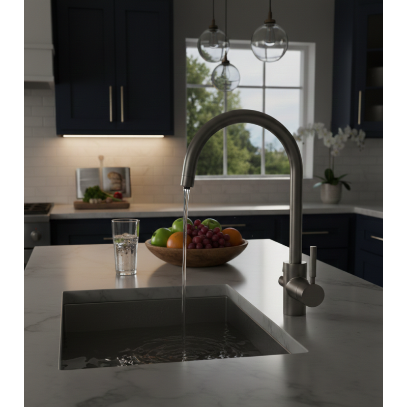 Robinet 3 voies Cuisine GLIANO Nickel Brossé | Eau Filtrée & Design