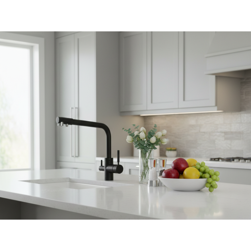 Robinet 3 voies Bas GLIANO Noir Mat | Hauteur 230mm | Eau Filtrée