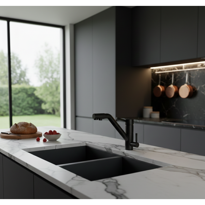 Robinet 3 voies Cuisine GLIANO BR307-BM Noir Mat | Eau Filtrée