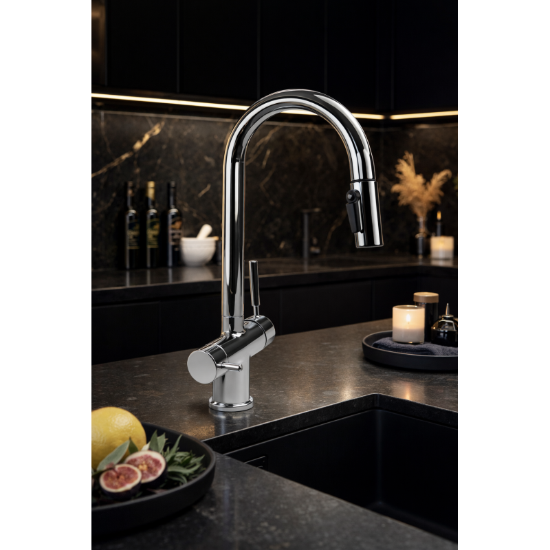 Robinet 3 voies Extractible GLIANO BR316-1 Chrome | Eau Filtrée