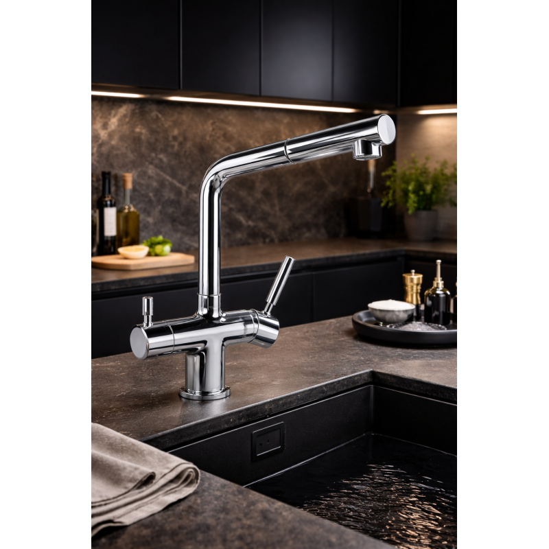 Robinet 3 voies Extractible GLIANO BR316-2 Chrome | Eau Filtrée