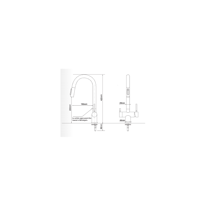 Robinet 3 voies Extractible GLIANO BR316-1 Chrome | Eau Filtrée